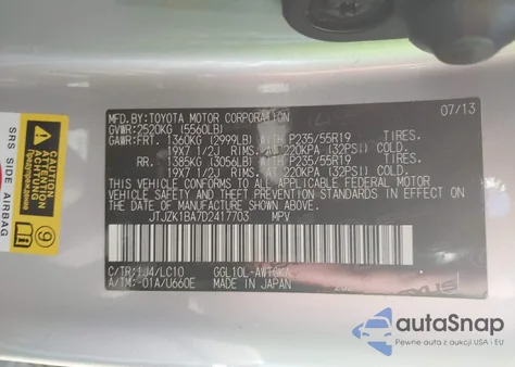 2013 Lexus Rx 350 from USA, damaged, VIN JTJZK1BA7D2417703